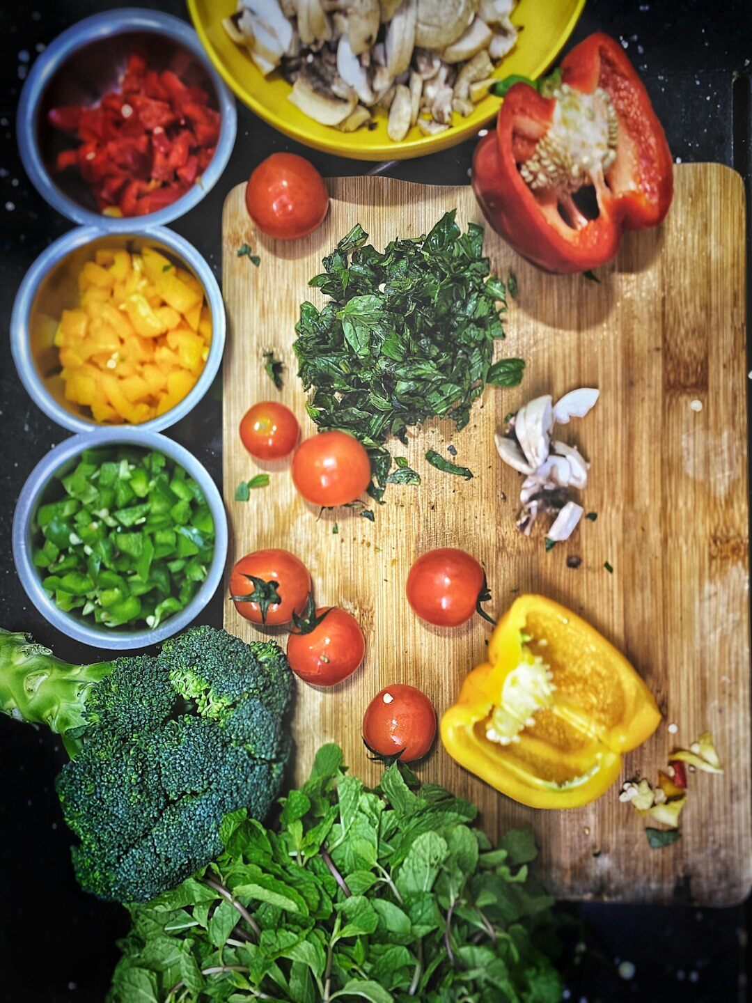 chopping vegetables on board